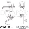 Cifial 32405MI-X20 U PVD X20 2H Wall Basin Mixer Tap Left Side Dimensions
